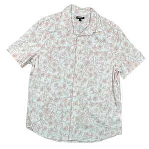 Express Men's Pink Floral Pattern Short Sleeve Button Down Large